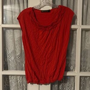 😉Bundle Days😉 Women’s Batwing Summer Top Sleeveless Red Knit Collar Wavy Design